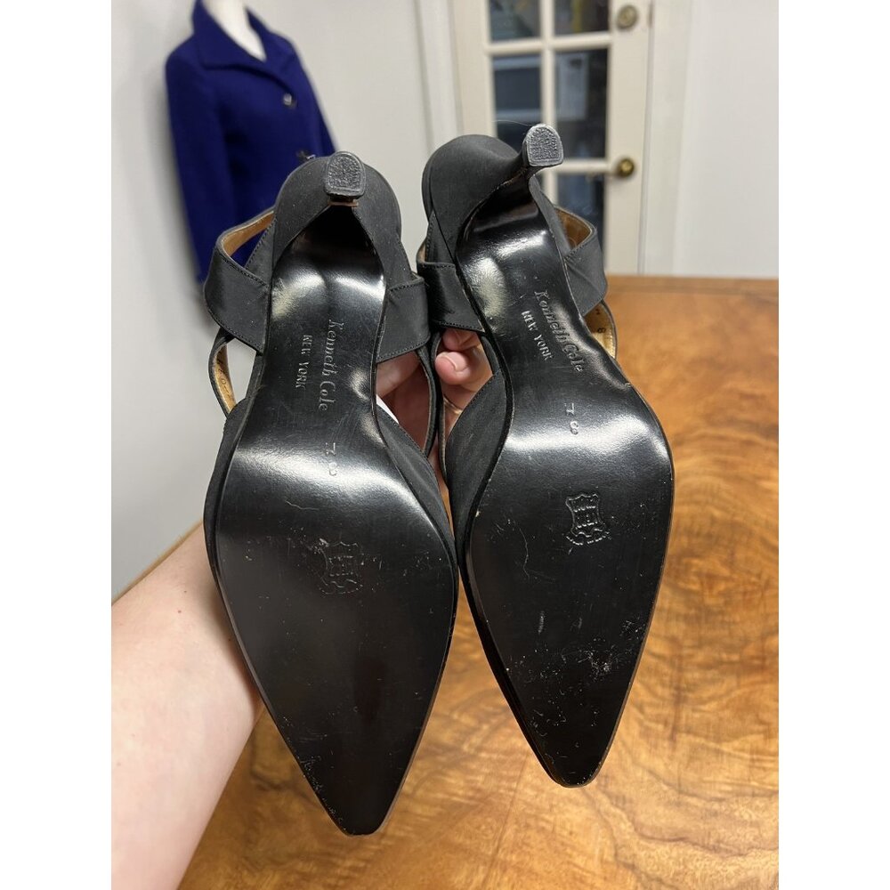 Vtg 90s Kitten Heels Black 8 Fabric Pointed Toe Fairy Mermaidcore Party Witchy - Picture 6 of 9
